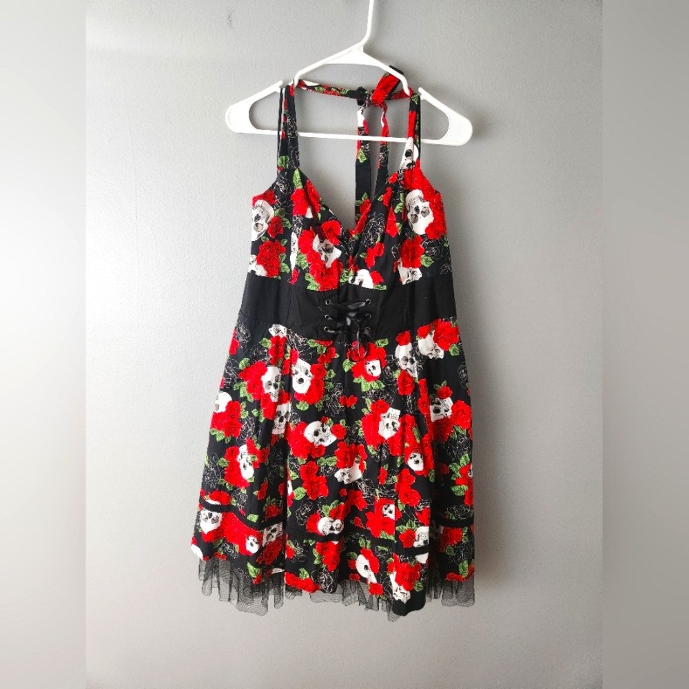 Torrid Halter Skater Dress, Skull And Roses, Size 16